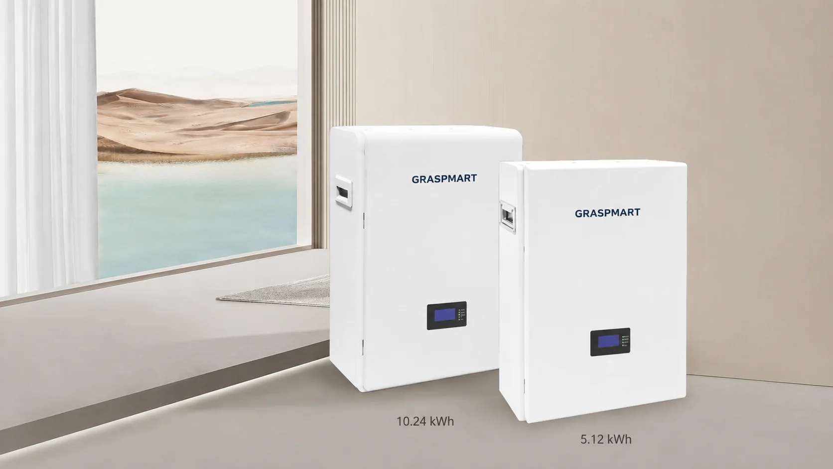 Graspmart 5.12 kWh and 10.24 kWh wall-mounted residential LiFePO4 batteries