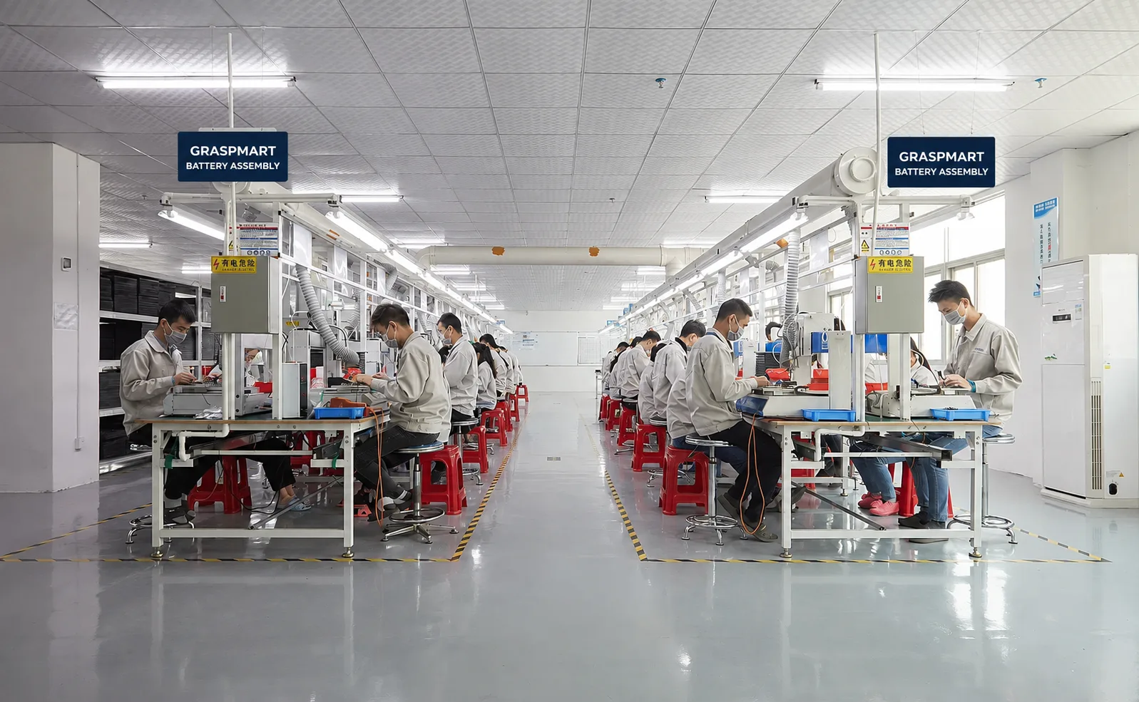 Residential battery assembly line used by a Graspmart manufacturing partner